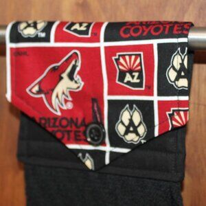 ARIZONA COYOTES BLACK & RED PRINT BLACK COTTON TOWEL HANDMADE HANGING HAND TOWEL